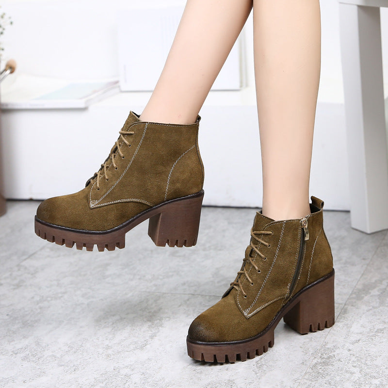 New winter boots leather boots with cashmere rough heels boots boots children shoes lady Martin