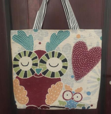 Owl embroidered bag, casual canvas women's bag, shoulder bag