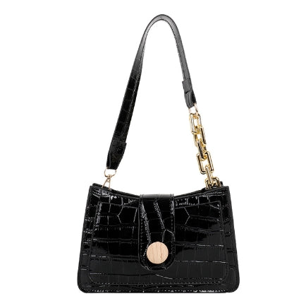 New custom French niche design retro mirror bag metal round buckle baguette shoulder underarm bag, crocodile pattern small square bag, women&#39;s handbag