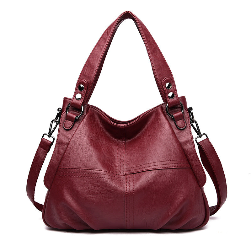 Leather women's bag elderly women's mother bag large capacity single shoulder oblique handbag sheepskin soft leather bag