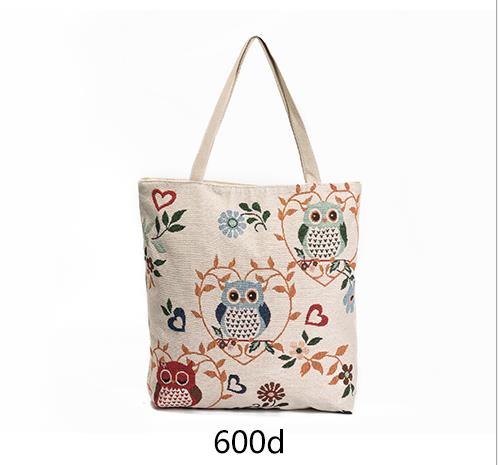 Owl embroidered bag, casual canvas women's bag, shoulder bag