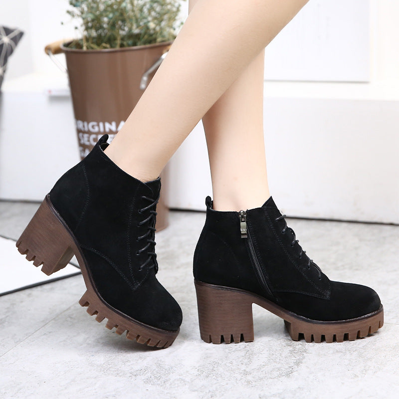 New winter boots leather boots with cashmere rough heels boots boots children shoes lady Martin