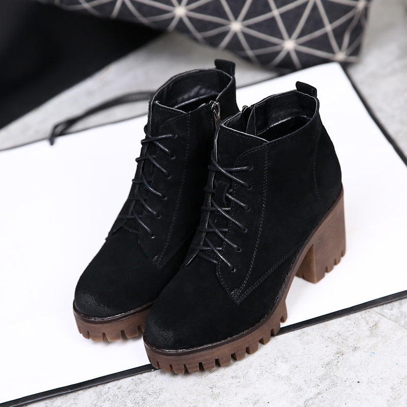 2020 new winter boots leather boots with cashmere rough heels boots boots children shoes lady Martin