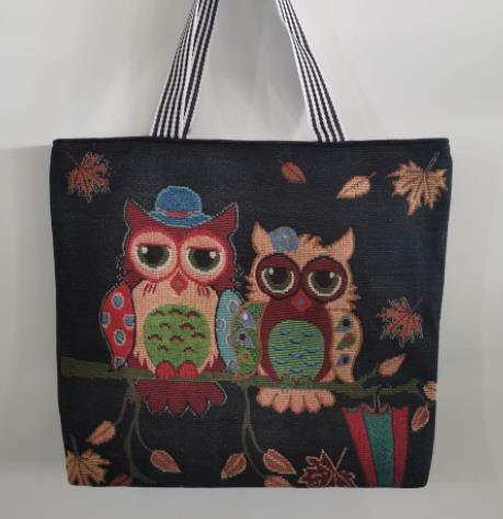 Owl embroidered bag, casual canvas women's bag, shoulder bag