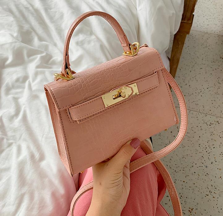 Autumn new fashion Korean version of crocodile texture crossbody bag fashion hand, women's shoulder bag, candy color shoulder bag, crocodile texture crossbody bag