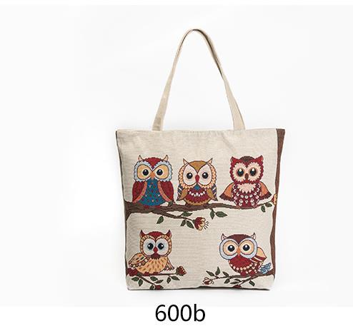 Owl embroidered bag, casual canvas women's bag, shoulder bag