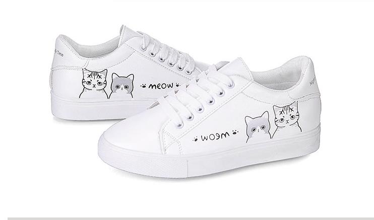 Printed casual shoes women's pu shoes cute cat 2020 new fashion lace women's white sports shoes women's casual shoes