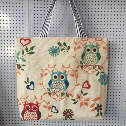 Owl embroidered bag, casual canvas women's bag, shoulder bag