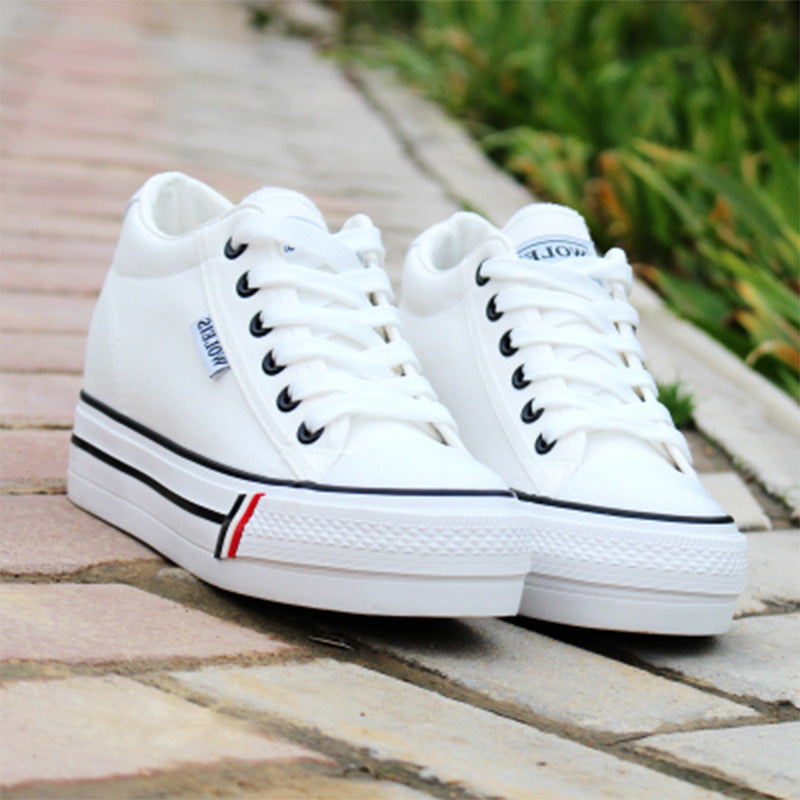 Women's Canvas Shoes Low Help Inside the High Student Canvas Shoes Muffin Thick Bottom Small White Shoes Single Shoes