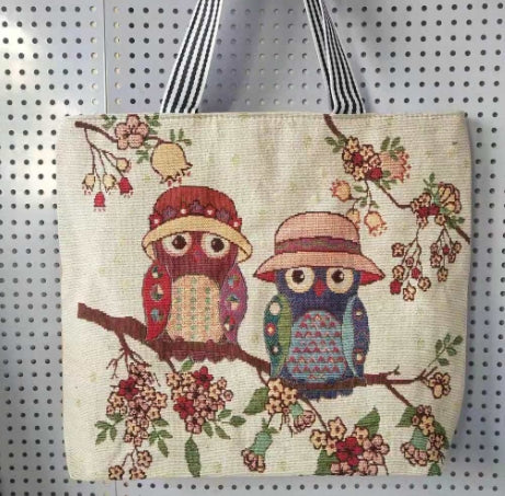 Owl embroidered bag, casual canvas women's bag, shoulder bag