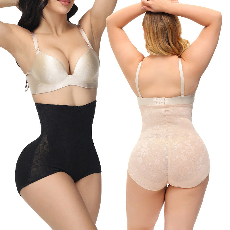 Cross-border hot high-waist hip lift belly puller breathable lace panties strong breasted belted waist body shaping pants