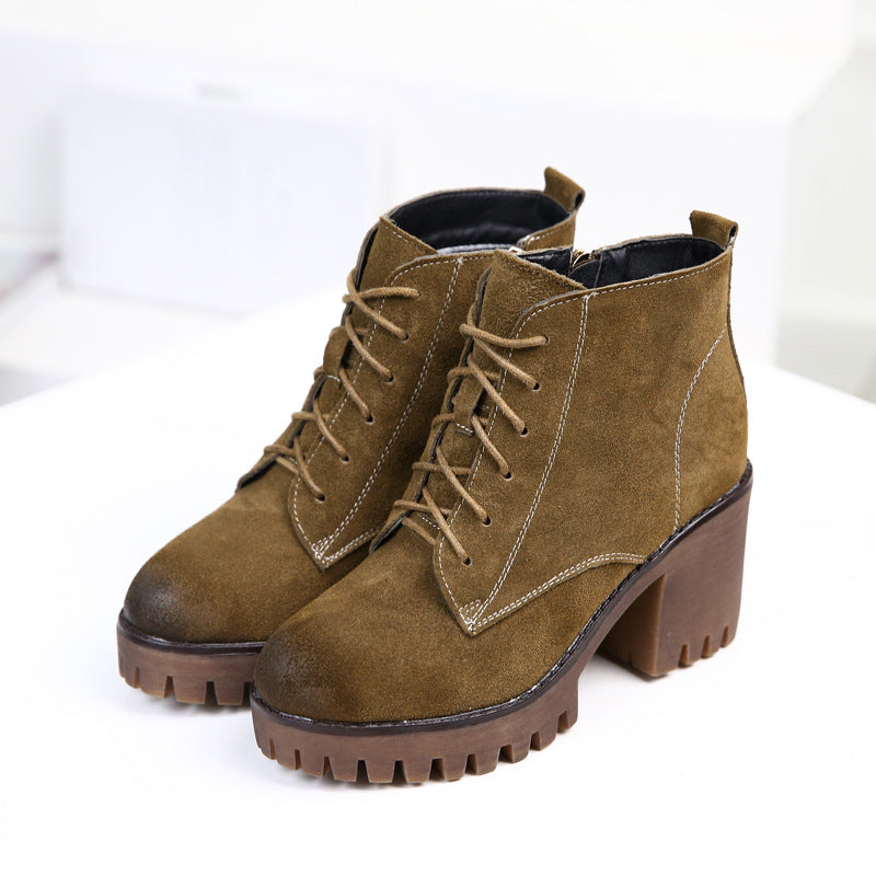 New winter boots leather boots with cashmere rough heels boots boots children shoes lady Martin