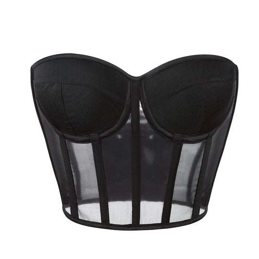 Women's Strapless Push-up Corset Vest Top Steel Ring Breast Support Strapless Bra Outer Wear Bra Mesh Thin Shaper