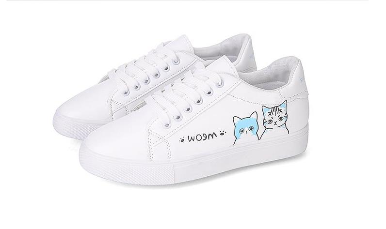 Printed casual shoes women's pu shoes cute cat 2020 new fashion lace women's white sports shoes women's casual shoes