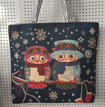 Owl embroidered bag, casual canvas women's bag, shoulder bag