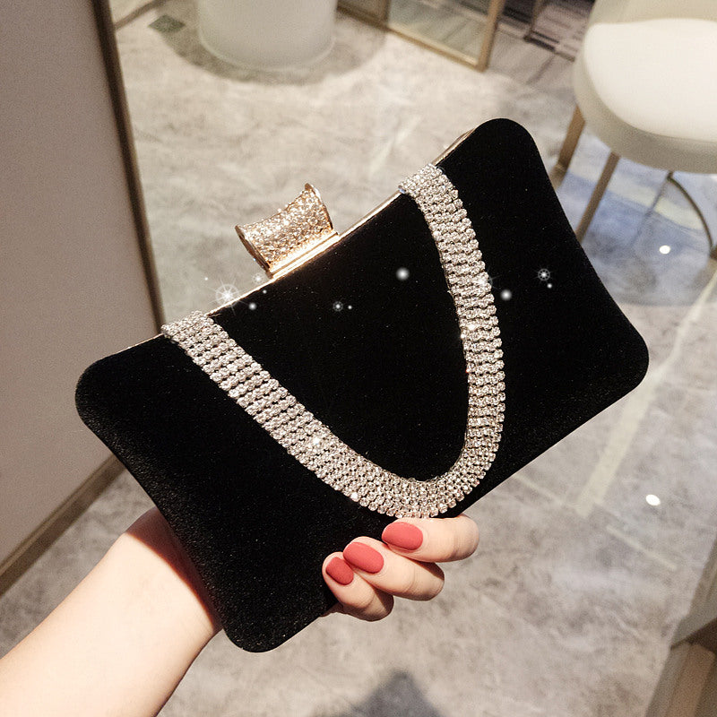 New suede clutch bag Party bag Party bag Single shoulder oblique women's bag diamond dress bag Dinner bag, diamond dress bag dinner bag