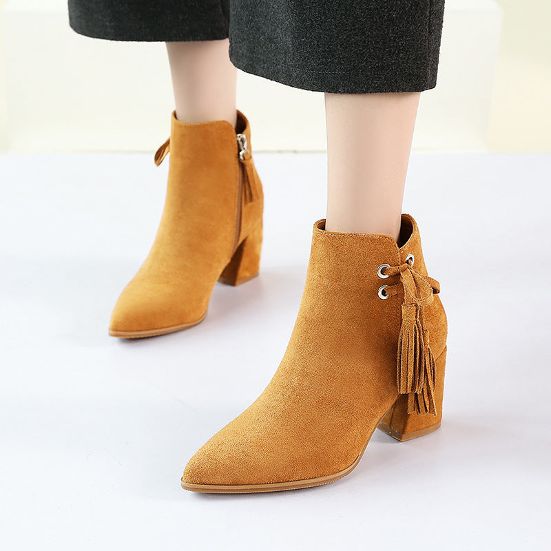 In winter 2020 new female high-heeled boots with pointed boots all-match Ms. coarse code 40 students with cashmere boots