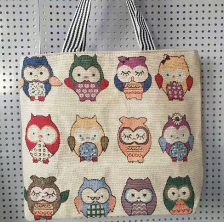 Owl embroidered bag, casual canvas women's bag, shoulder bag