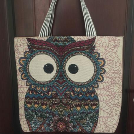 Owl embroidered bag, casual canvas women's bag, shoulder bag