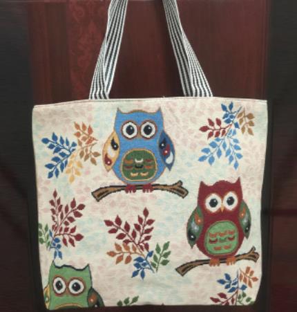 Owl embroidered bag, casual canvas women's bag, shoulder bag