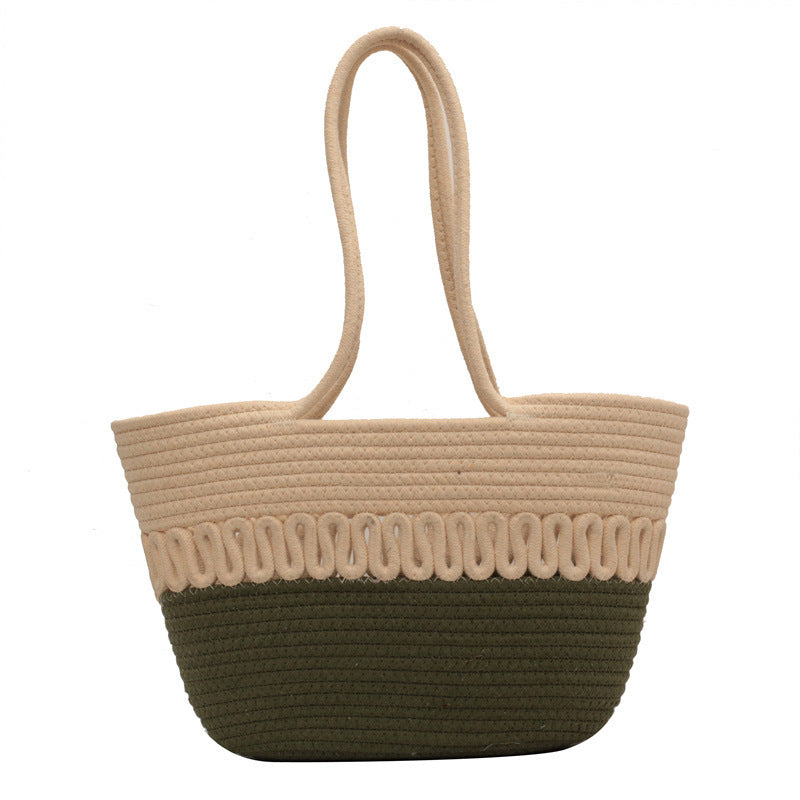 Ladies Shoulder Bag Handbag Retro Fashion Hollow Cotton Brown Straw Beach Bag Seaside Vacation