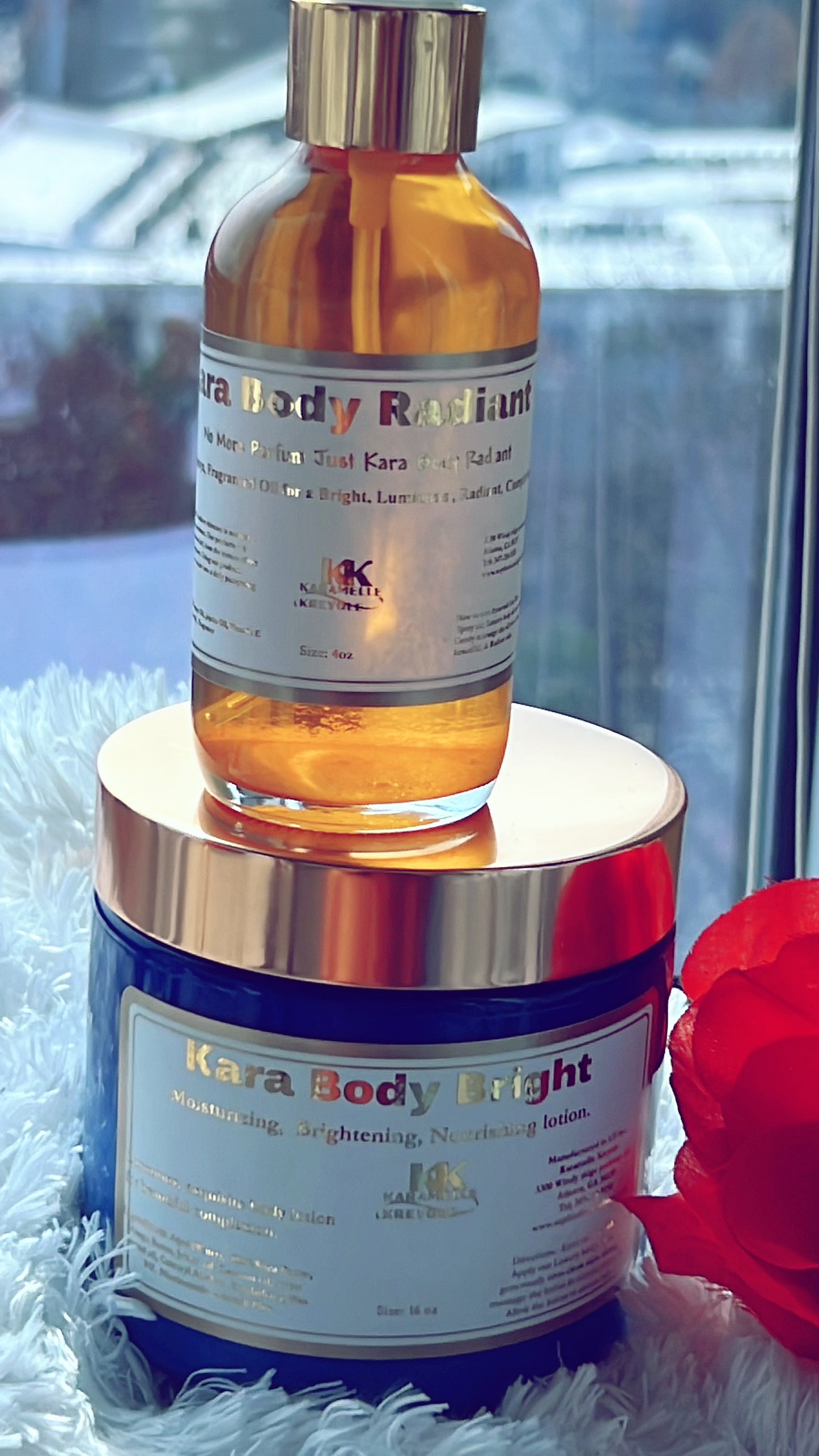 Introducing our Radiant Elegance Collection – Kara Body Bright, Body lotion & Kara Body Radiant; Body oil