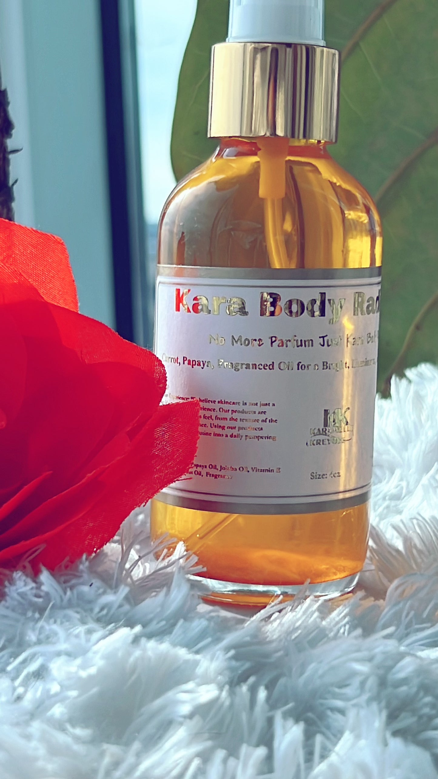 Brightening Body Oil. Kara Body Radiant Let the fragrance transport you to a realm of beauty and magic, while the potent blend of oils works harmoniously to unveil a luminous, silky-soft complexion.