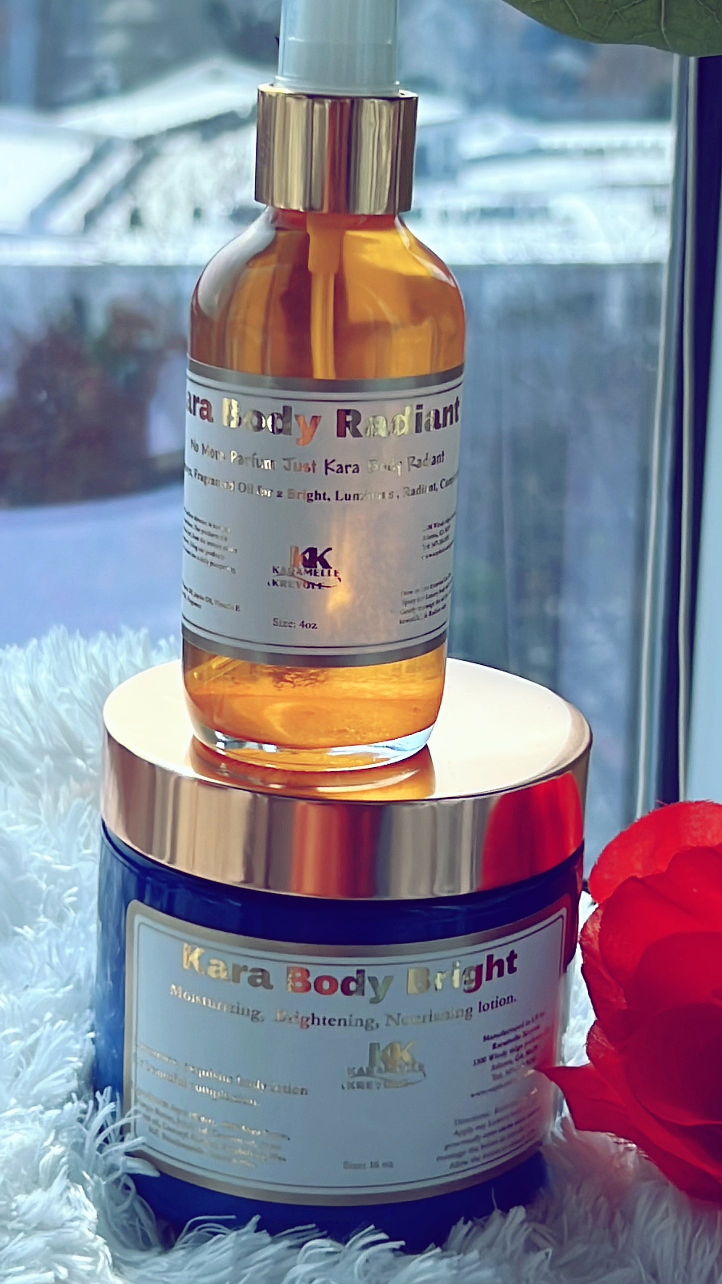 Introducing our Radiant Elegance Collection – Kara Body Bright, Body lotion & Kara Body Radiant; Body oil