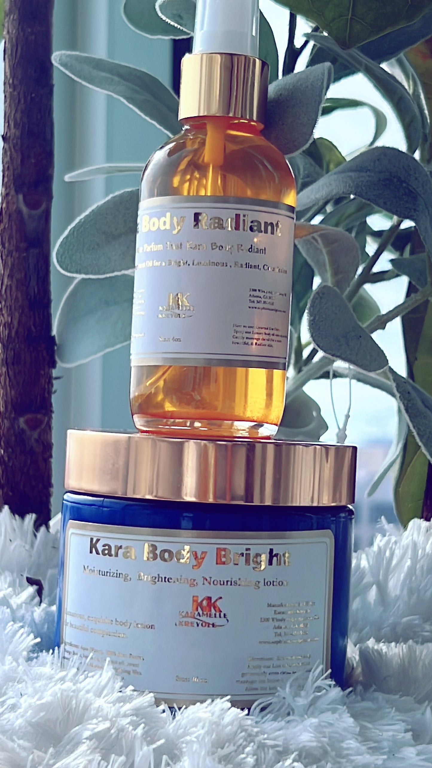 Introducing our Radiant Elegance Collection – Kara Body Bright, Body lotion & Kara Body Radiant; Body oil