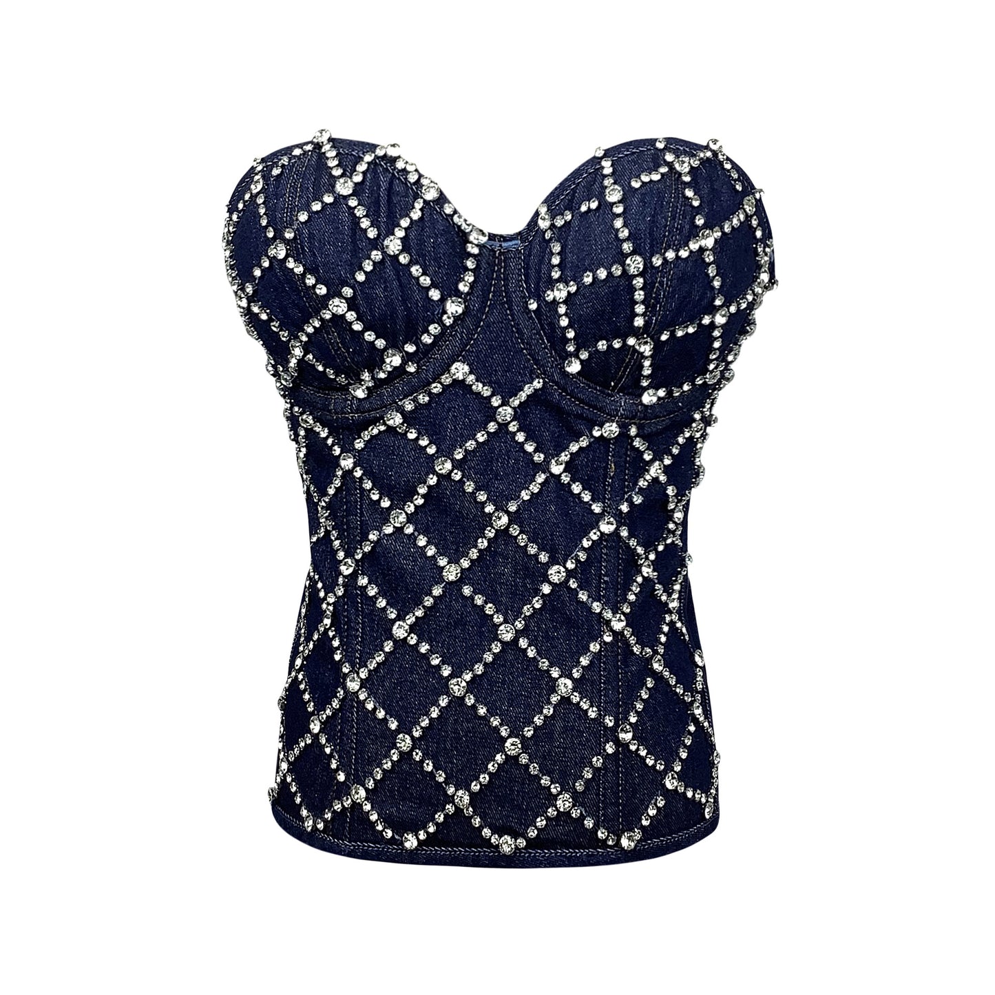 European and American diamond beaded denim cotton vest lace-up shaping slim-fit performance clothing retro zipper shaping top