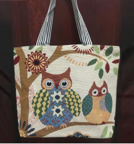 Owl embroidered bag, casual canvas women's bag, shoulder bag