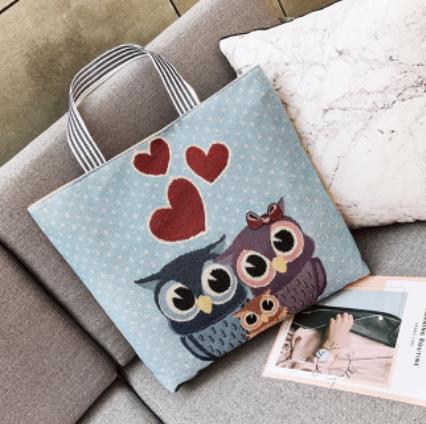 Owl embroidered bag, casual canvas women's bag, shoulder bag