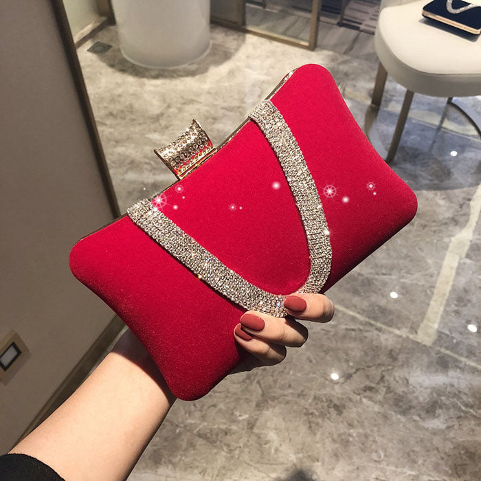 New suede clutch bag Party bag Party bag Single shoulder oblique women's bag diamond dress bag Dinner bag, diamond dress bag dinner bag