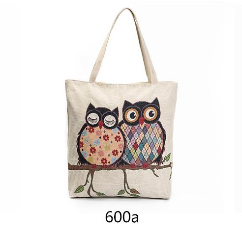 Owl embroidered bag, casual canvas women's bag, shoulder bag