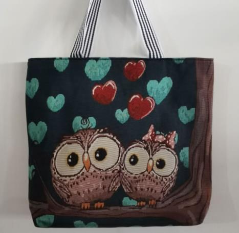 Owl embroidered bag, casual canvas women's bag, shoulder bag