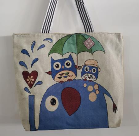 Owl embroidered bag, casual canvas women's bag, shoulder bag