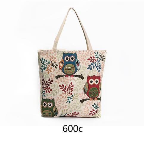 Owl embroidered bag, casual canvas women's bag, shoulder bag