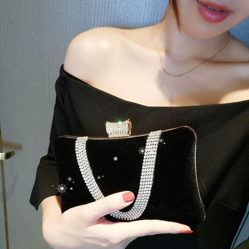 New suede clutch bag Party bag Party bag Single shoulder oblique women's bag diamond dress bag Dinner bag, diamond dress bag dinner bag