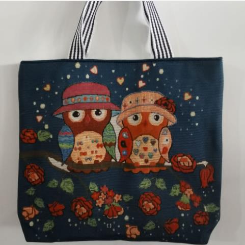 Owl embroidered bag, casual canvas women's bag, shoulder bag