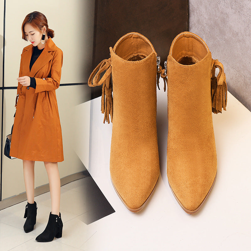 In winter 2020 new female high-heeled boots with pointed boots all-match Ms. coarse code 40 students with cashmere boots